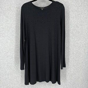 J Jill Wearever Womens Long Length Tunic Size M Black Embellishment Stretch Knit